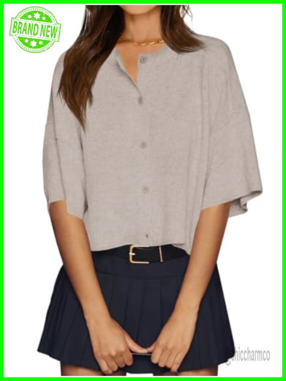 Half Sleeve Button Front Oversized Cropped Knit Cardigan Sweater